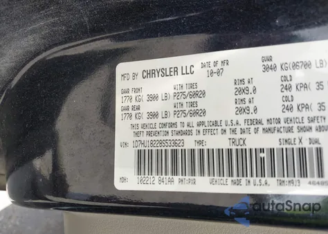 2008 Dodge Ram 1500 Slt from USA, damaged, VIN 1D7HU18228S533623